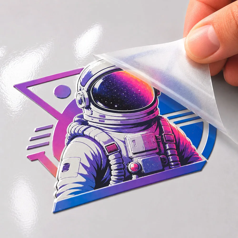 Autocolante DTF UV colorido a ser descolado do papel, com ilustração detalhada