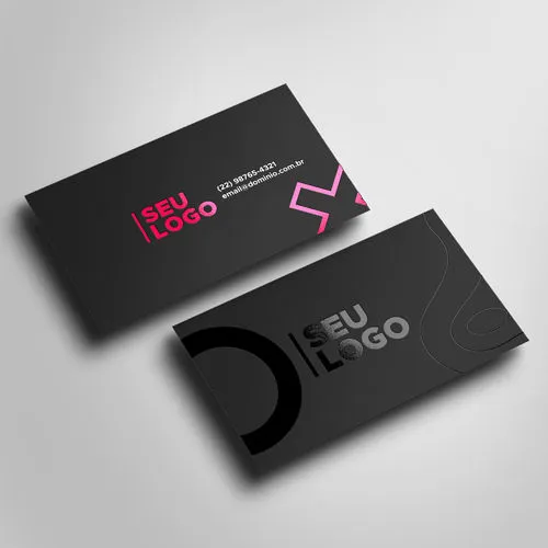 Cartão de visita preto fosco com detalhe rosa e verniz localizado